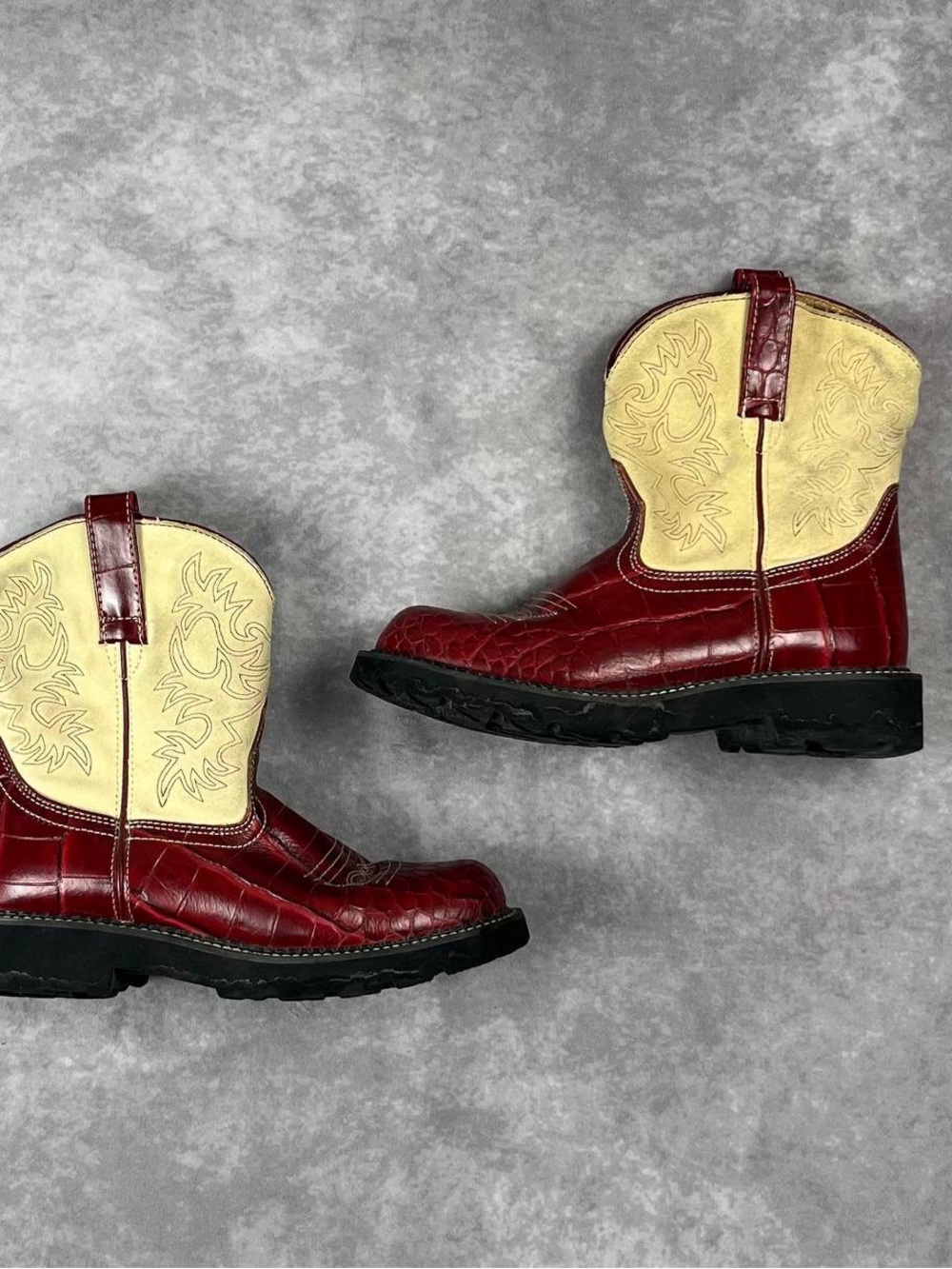 [313] Ariat Fat Baby Red Alligator Print Cowgirl Western Boot